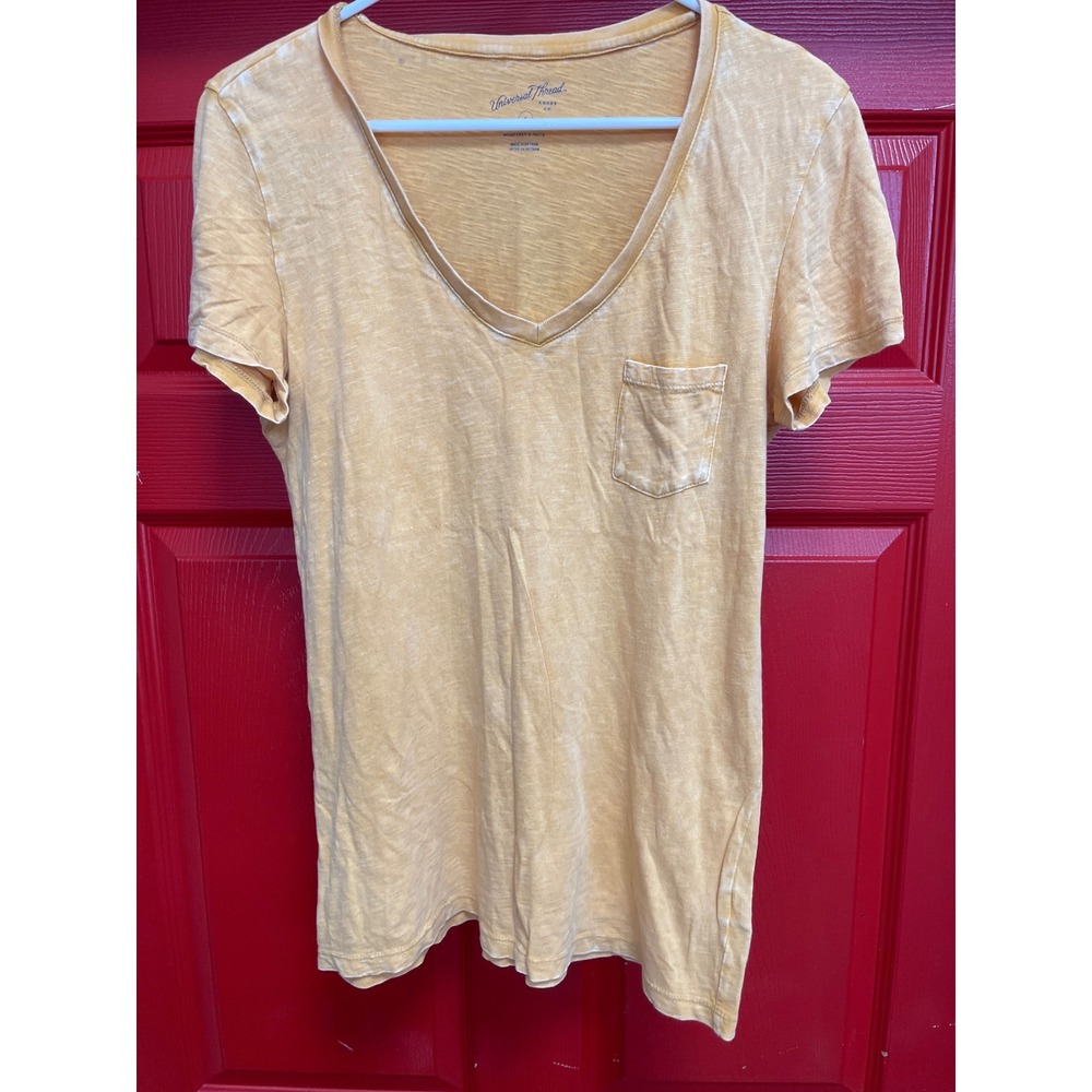Universal Thread Monterey V-Neck Pocket Tee Yellow Slub Knit Small